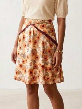 XS bul Australia Silk Floral Skirt in Orange and Cream